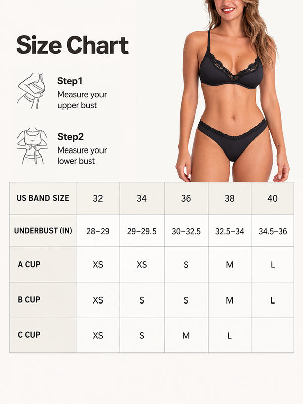 Women's Unlined Lace Plunge Bra – Deep V Balconette Underwire Demi Bra