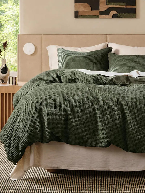 3-Piece 100% Cotton Waffle Duvet Cover Set – Breathable Comfort, All-Season Use