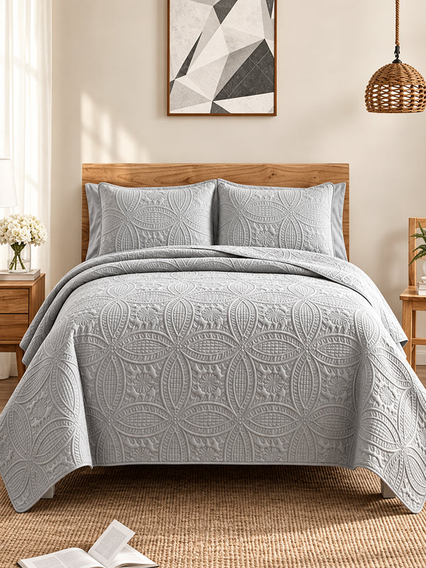 Vintage Damask Ultrasonic Quilted Bedding Set