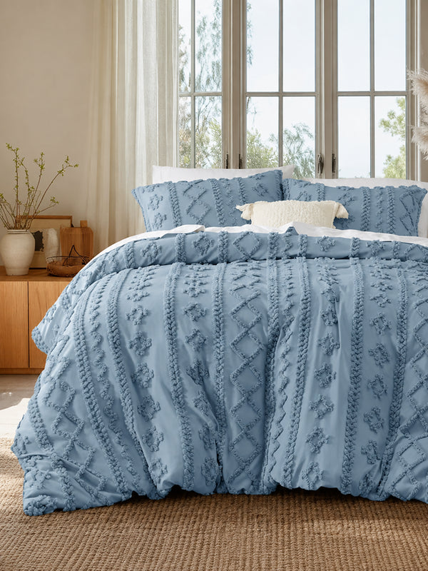 Boho Tufted Embroidery Comforter Set Soft Breathable 3 Piece Bedding Set