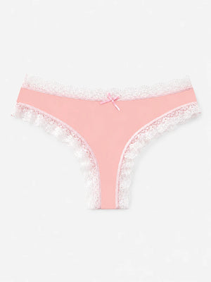 7-Pack Leopard Lace Thong Panties for Women – Sexy Low Rise Breathable Underwear with Romantic Bow Detail, Soft Stretch Everyday Comfort