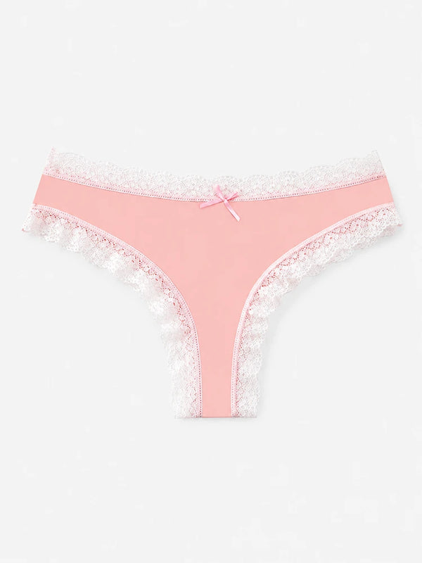 7-Pack Leopard Lace Thong Panties for Women – Sexy Low Rise Breathable Underwear with Romantic Bow Detail, Soft Stretch Everyday Comfort
