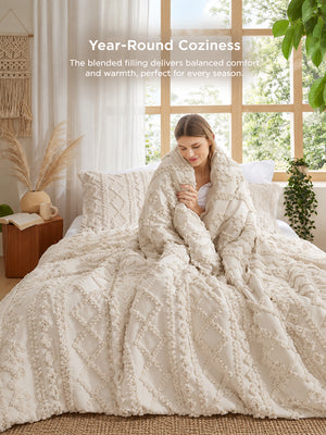 Boho Tufted Embroidery Comforter Set Soft Breathable 3 Piece Bedding Set