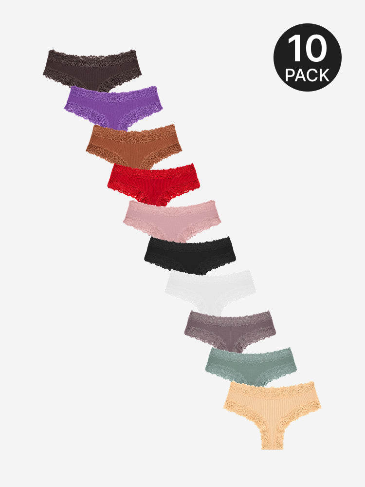 5 Pack Women’s Cute Cotton Underwear – High Waist Seamless Bikini Briefs with Lace Trim