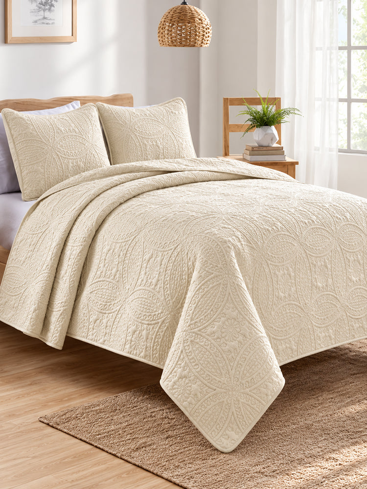 Vintage Damask Ultrasonic Quilted Bedding Set