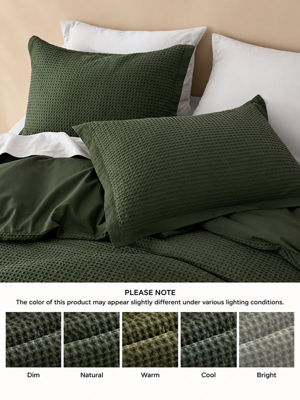 3-Piece 100% Cotton Waffle Duvet Cover Set – Breathable Comfort, All-Season Use