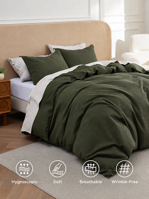 3-Piece 100% Cotton Waffle Duvet Cover Set – Breathable Comfort, All-Season Use