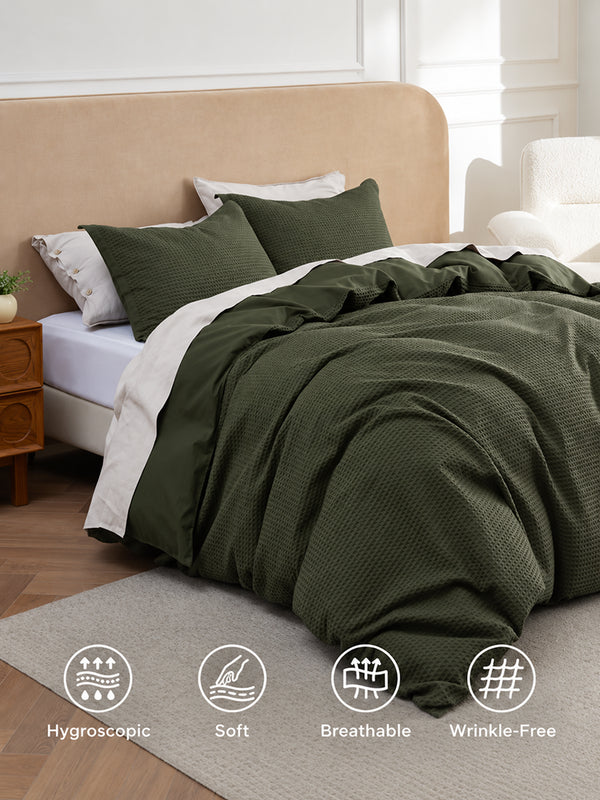3-Piece 100% Cotton Waffle Duvet Cover Set – Breathable Comfort, All-Season Use