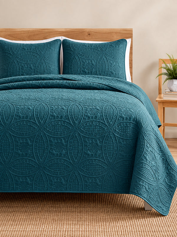 Vintage Damask Ultrasonic Quilted Bedding Set