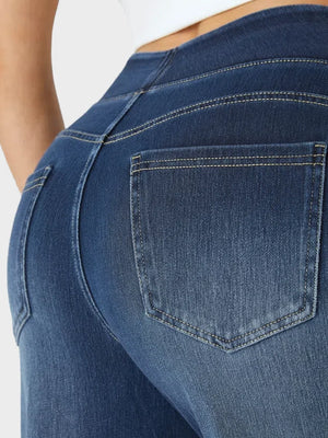 High Waisted Pockets Baggy Wide Leg Washed Casual Jeans