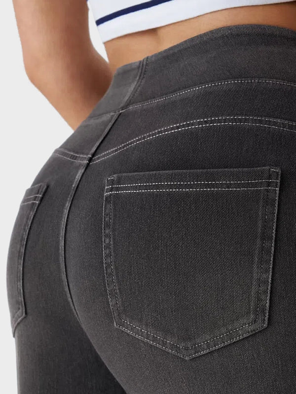 High Waisted Pockets Baggy Wide Leg Washed Casual Jeans