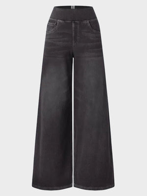 High Waisted Pockets Baggy Wide Leg Washed Casual Jeans