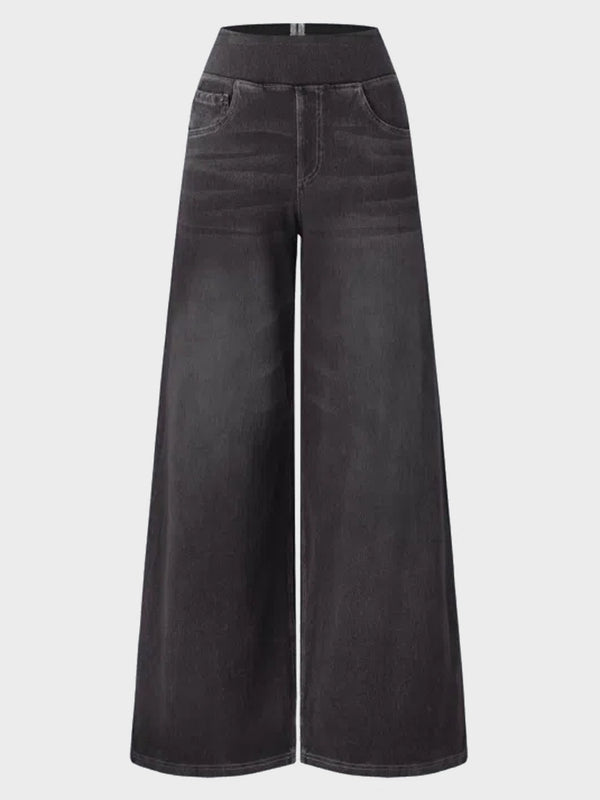 High Waisted Pockets Baggy Wide Leg Washed Casual Jeans