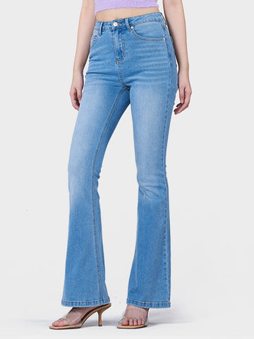 Women's Retro Flare Jeans - Distressed High Waisted Bootcut Bell Bottoms, Slim Fit Stretch Denim Pants