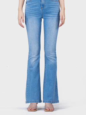 Women's Retro Flare Jeans - Distressed High Waisted Bootcut Bell Bottoms, Slim Fit Stretch Denim Pants