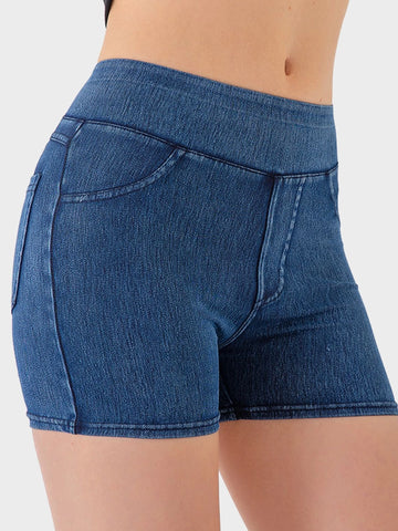 High-Waist Butt-Lifting Yoga Denim Shorts