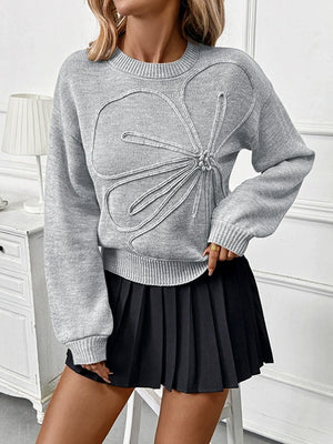 Women's 3D Floral Sweater Crew Neck Long Sleeve Pullover Tops