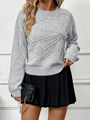 Women's 3D Floral Sweater Crew Neck Long Sleeve Pullover Tops
