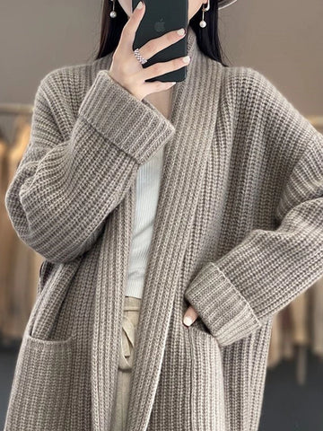 Women's  Open Front Oversized Button V Neck Loose Soft Knit Cardigan Outwear