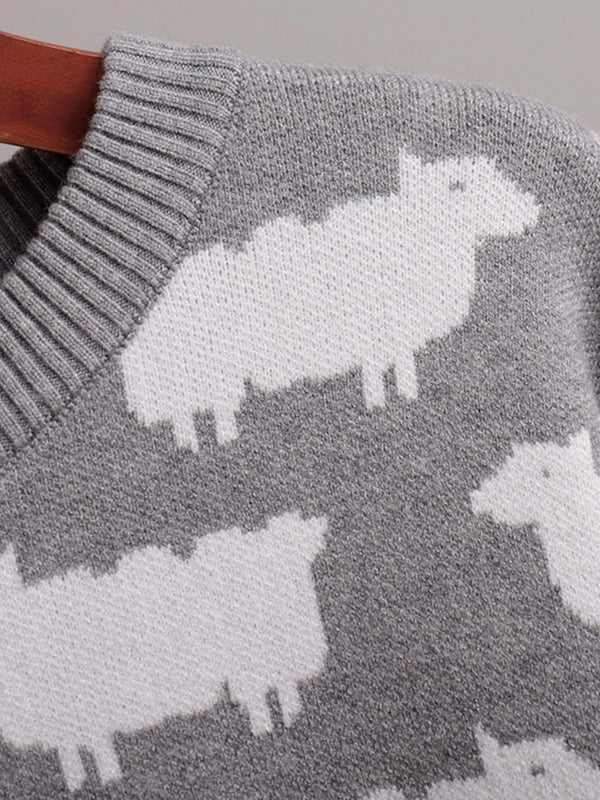 Women's Crew Neck oversize Alpaca Print Sweater