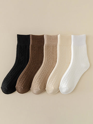 5-Pack Women's Cozy Thick Lining Warm Mid-Calf Socks