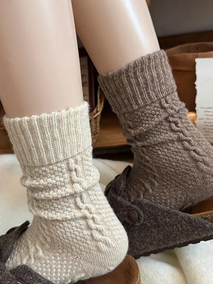 Women's Warm Cable Knit Mid-Calf Fleece Lined  Socks