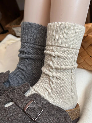 Women's Warm Cable Knit Mid-Calf Fleece Lined  Socks