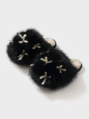 Women’s Fluffy Bow Plush Slippers – Warm Fuzzy Indoor Slides with Thick Soft Soles