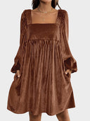 Women Long Sleeve Backless Velvet Mini Dress