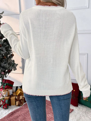 Women's Bow Print Drop Shoulder  Sweater