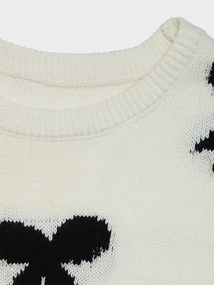 Women's Bow Print Sweaters round neck Lightweight Sweater Pullovers Knit Top