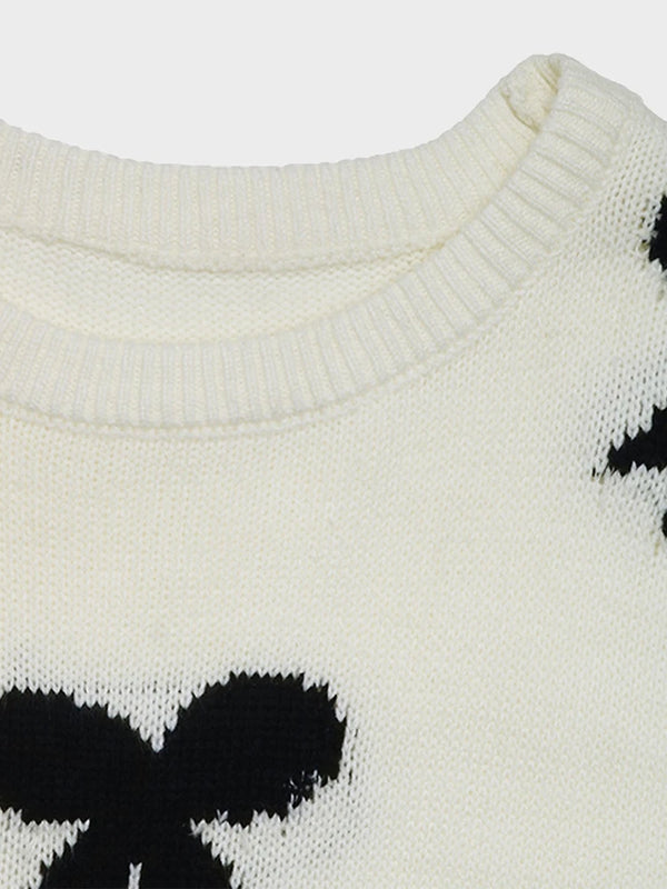 Women's Bow Print Sweaters round neck Lightweight Sweater Pullovers Knit Top