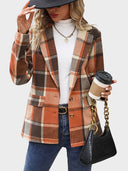 Women’s Plaid Classic Lapel Collar Double Breasted Open Front Blazer