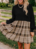 Plaid Patchwork Sweatshirt Mini Dress