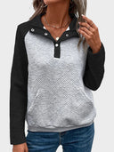 Womens  Sweatshirt Collared Polo Color Block Long Sleeve Pullover Tops with Pocket