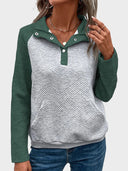 Womens  Sweatshirt Collared Polo Color Block Long Sleeve Pullover Tops with Pocket