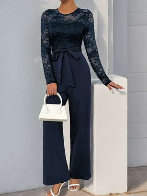 Women's Solid Color Lace-Up Jumpsuit