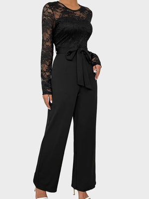 Women's Solid Color Lace-Up Jumpsuit