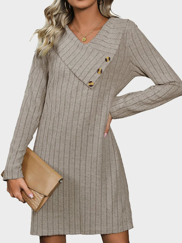 Women's Casual V Neck Long Sleeve Knit  Dresses