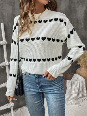 Women's Heart Crew Neck Casual Long Sleeve Sweater