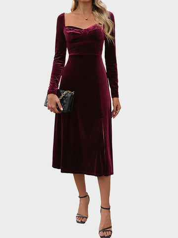 Women's Velvet Long Sleeve Bodycon Maxi Dress