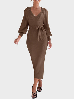 Womens Knit  V Neck Tunic Long Sleeve Fall Sweater Dresses