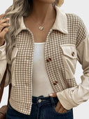 Womens Fall Cropped Corduroy JacketsHoundstooth Coat with Pocket