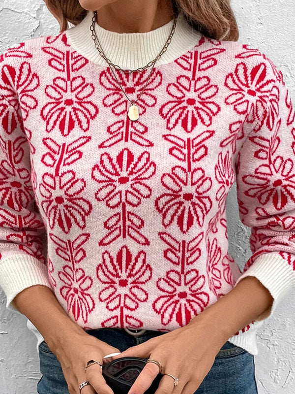 Women's  Floral Print Turtleneck Sweater