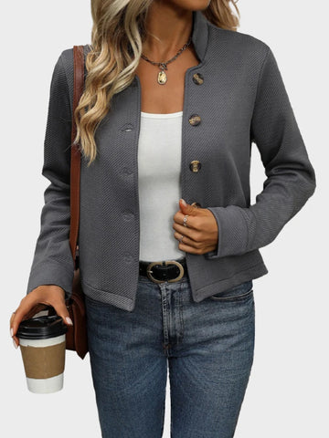 Women's Stand Collar Jacket Pocket Single Breasted Short Coat
