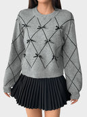 Women's Bow Sweater Christmas Knit Crewneck Pullovers