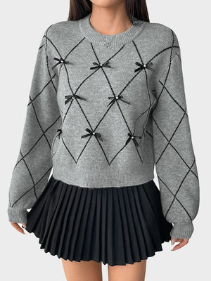 Women's Bow Sweater Christmas Knit Crewneck Pullovers