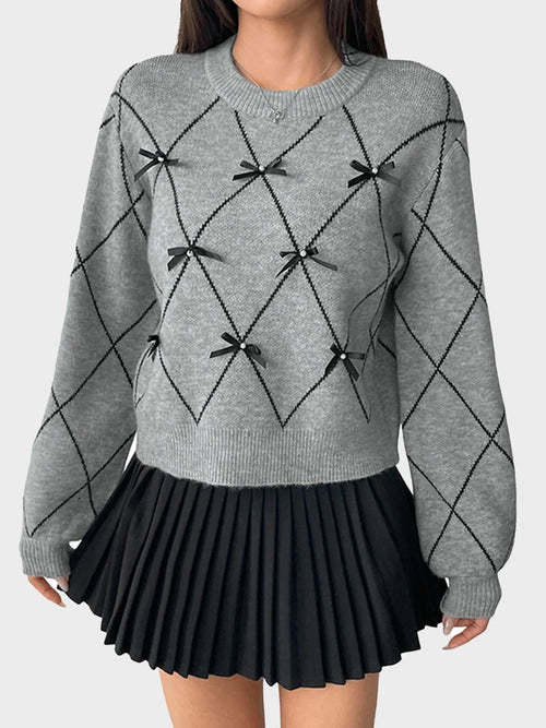 Women's Bow Sweater Christmas Knit Crewneck Pullovers