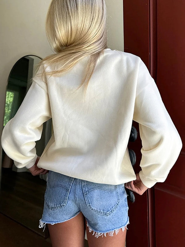 Women Bow Crewneck Long Sleeve Pullover Sweatshirt