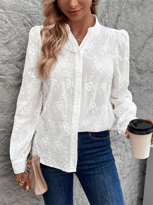 Womens White Embroidered Button Down Shirt